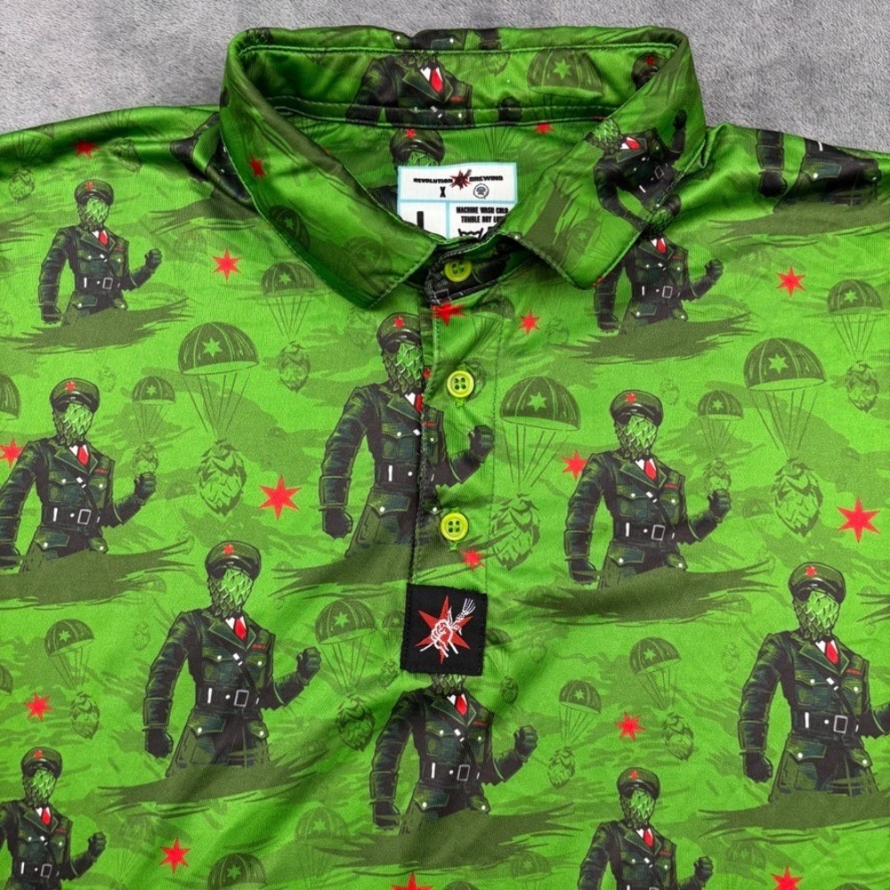 Revolution Brewing x Snowman Polo Shirt Mens L Green Performance Golf Anti-Hero